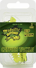 Load image into Gallery viewer, Mudville Catmaster Chartreuse Dip Worm Catfish Lure w/Treble Hook/Leader 2-Pack