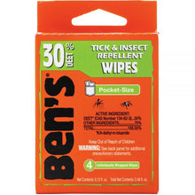 Load image into Gallery viewer, Ben's 30% DEET Wilderness Repellent Travel Wipes 4-Pack xxx