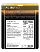 Load image into Gallery viewer, AlpineAire Al Pastor Pork w/Cilantro Lime Rice Freeze Dried Camping Food 60605
