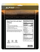 Load image into Gallery viewer, AlpineAire Black Bart Chili w/Beef & Beans Freeze Dried Camping Food Pouch 60407