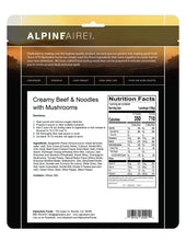Load image into Gallery viewer, AlpineAire Creamy Beef & Noodles w/Mushrooms Freeze Dried Camp Food Pouch 60401