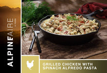 Load image into Gallery viewer, AlpineAire Grilled Chicken Spinach Alfredo Pasta Freeze Dried Camping Food 60305