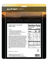 Load image into Gallery viewer, AlpineAire Grilled Chicken Spinach Alfredo Pasta Freeze Dried Camping Food 60305