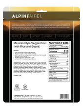 Load image into Gallery viewer, AlpineAire Mexican Style Veggie Bowl w/Rice & Beans Freeze Dried Camp Food 60110