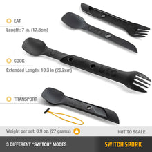 Load image into Gallery viewer, UCO Switch Spork Utensil Set w/Tether Venture (Gray/Black) F-SP-SWITCH