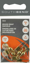Load image into Gallery viewer, South Bend Fishing Snap Swivels, Solid Brass, Size 3, 25 LB Test, 4-Pack