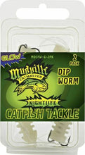Load image into Gallery viewer, Mudville Catmaster Glow Dip Worm/Bait Catfish Lure w/Treble Hook & Leader 2-Pack
