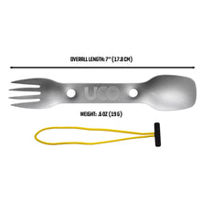 Load image into Gallery viewer, UCO Titanium Utility Spork Fork-Spoon-Knife Combo Utensil w/Tether F-SP-TI