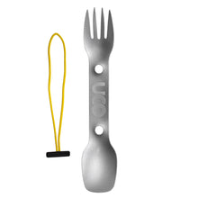 Load image into Gallery viewer, UCO Titanium Utility Spork Fork-Spoon-Knife Combo Utensil w/Tether F-SP-TI