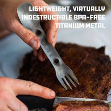 Load image into Gallery viewer, UCO Titanium Utility Spork Fork-Spoon-Knife Combo Utensil w/Tether F-SP-TI
