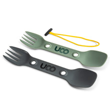 Load image into Gallery viewer, UCO Utility Spork Fork-Spoon-Knife Combo 7'' Utensil 2-Pack Camp Green / Charcoal