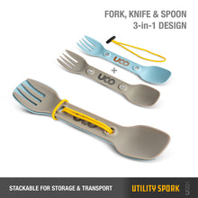 Load image into Gallery viewer, UCO Utility Spork Fork-Spoon-Knife Combo 7'' Utensil 2-Pack Stone Blue/Sand Stone