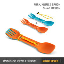 Load image into Gallery viewer, UCO Utility Spork Fork-Spoon-Knife Combo 7'' Utensil 2-Pack Teal / Orange