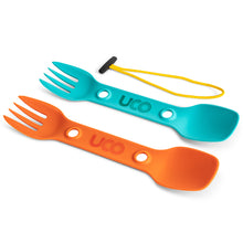 Load image into Gallery viewer, UCO Utility Spork Fork-Spoon-Knife Combo 7'' Utensil 2-Pack Teal / Orange