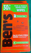 Load image into Gallery viewer, Ben's 30% DEET Wilderness Repellent Travel Wipes 4-Pack xxx