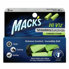 Load image into Gallery viewer, Mack's Shooters 32 dB Hi Viz Corded Foam Ear Plugs 2-Pair - Shooting, Hunting