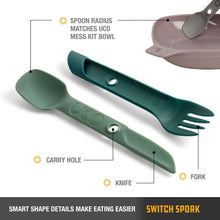 Load image into Gallery viewer, UCO Switch Spork Utensil Set w/Tether Camp Green F-SP-SWITCH