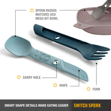 Load image into Gallery viewer, UCO Switch Spork Utensil Set w/Tether Stone Blue F-SP-SWITCH