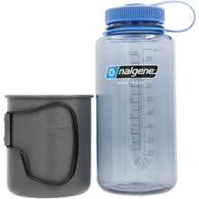 Load image into Gallery viewer, Olicamp Space Saver Mug Black &amp; Nalgene 32oz Wide Mouth Gray/Blue Water Bottle Combo
