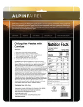 Load image into Gallery viewer, AlpineAire Chilaquiles Verdes w/Carnitas Freeze Dried Camping Food Pouch 60620
