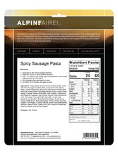 Load image into Gallery viewer, AlpineAire Spicy Pork Sausage Pasta Freeze Dried Camping Food Pouch 60439
