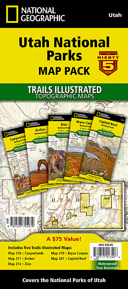 National Geographic UT Mighty 5 Park Map Pack Bundle TI01020773B