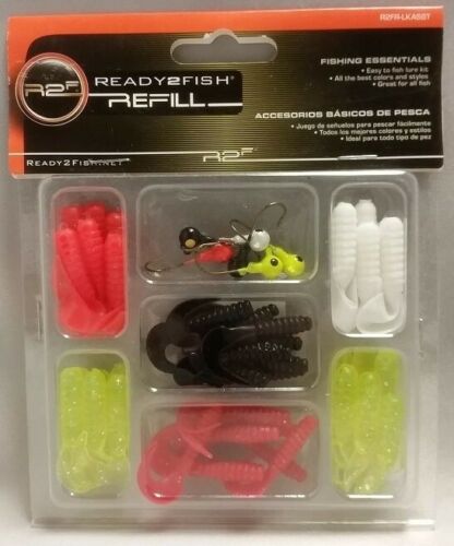 Ready2Fish Fishing Essentials Lure Kit w/Grubs/Worms/Jig Heads/Mulit-Colors
