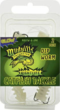 Load image into Gallery viewer, Mudville Catmaster Glow Dip Worm/Bait Catfish Lure w/Treble Hook &amp; Leader 2-Pack

