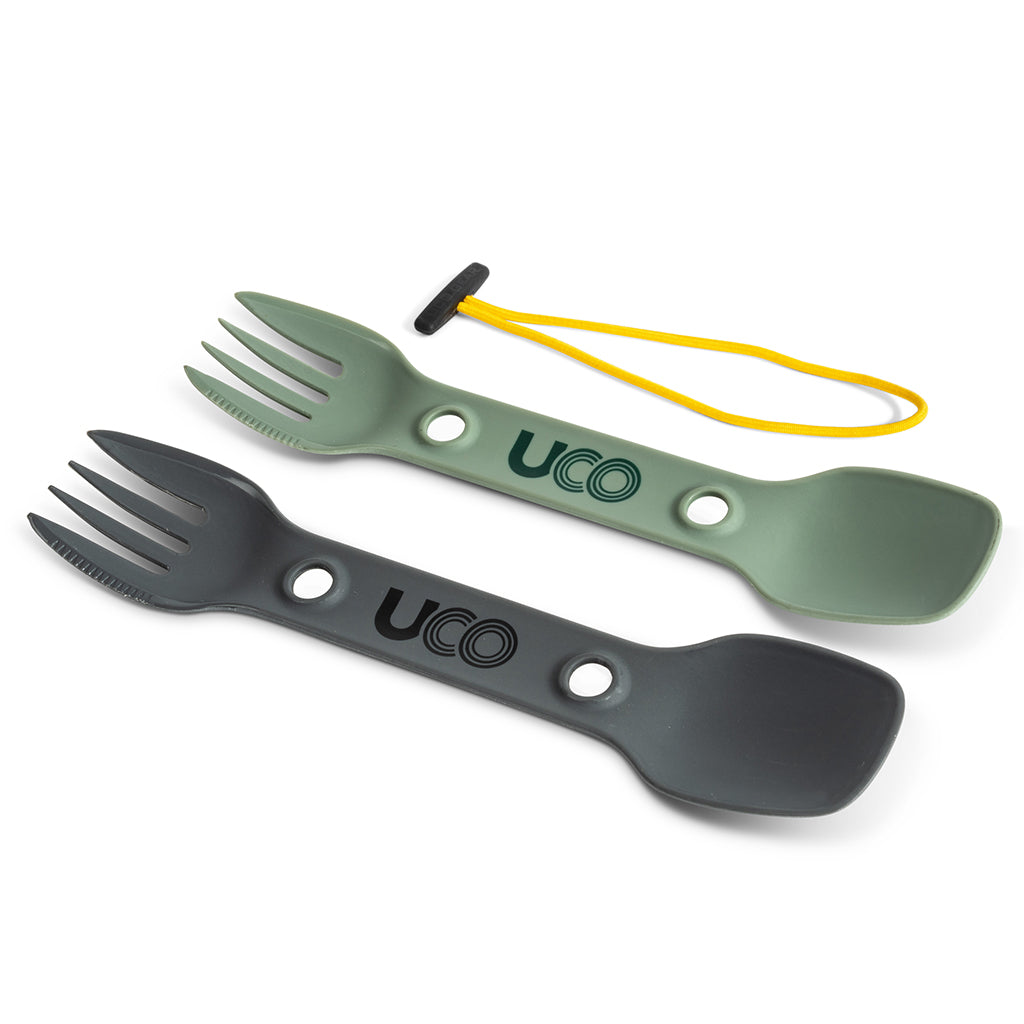 UCO Utility Spork Fork-Spoon-Knife Combo 7'' Utensil 2-Pack Camp Green / Charcoal