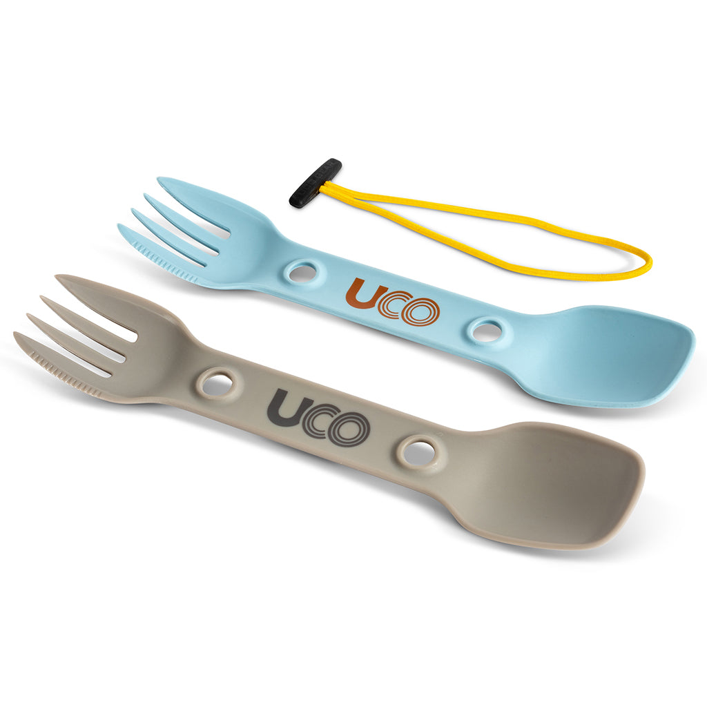 UCO Utility Spork Fork-Spoon-Knife Combo 7'' Utensil 2-Pack Stone Blue/Sand Stone