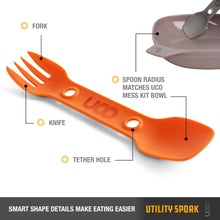 Load image into Gallery viewer, UCO Utility Spork Fork-Spoon-Knife Combo 7&#39;&#39; Utensil Ember Orange F-SP-UT-BULK
