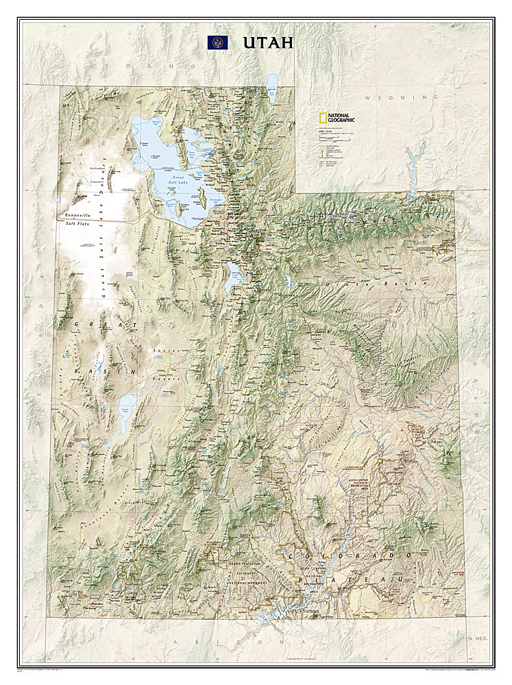 National Geographic Utah UT Wall Map 40.5