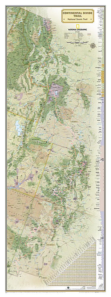 National Geographic Entire Continental Divide Trail Wall Map 18''x48'' in Gift B