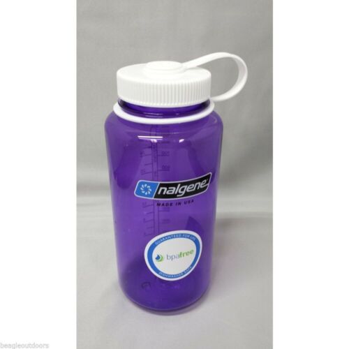 Nalgene Wide Mouth 32oz BPA Free Tritan Water Bottle Clear Purple w/White Lid