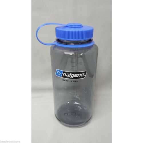 Nalgene Wide Mouth 32oz BPA Free Tritan Water Bottle Clear Gray w/Blue Lid