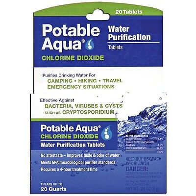 Potable Aqua Chlorine Dioxide Water Purification 20-Tablets
