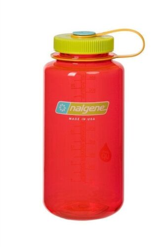 Nalgene Wide Mouth 32oz Loop Top Water Bottle Pomegranate w/Yel. Lid BPA Free