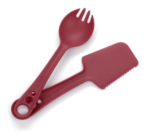 Guyot Designs Microbites Utensils 5-In-1 Spoon-Fork-Knife-Spatula-Spreader Red