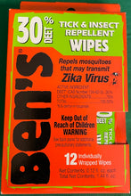 Load image into Gallery viewer, Ben&#39;s 30% DEET Wilderness Repellent Wipes 12-Pack 0006-7085
