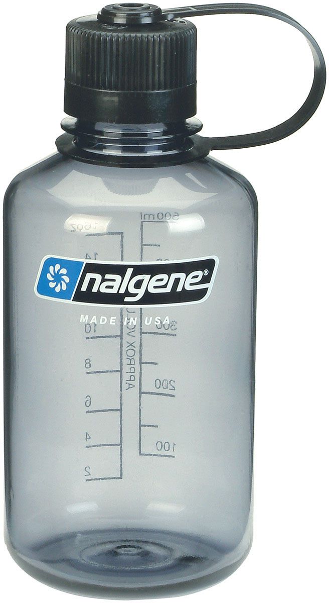 Nalgene Narrow Mouth 16oz BPA Free Tritan Water Bottle Clear Gray w/Black Lid