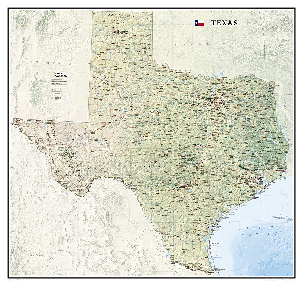 National Geographic Texas TX Wall Map 40.75
