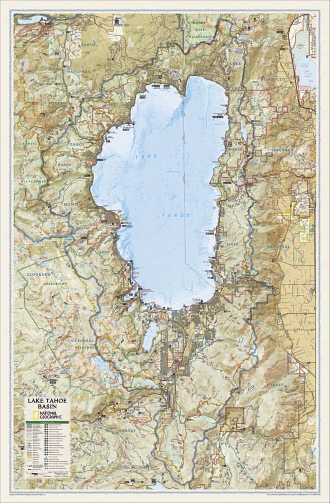 National Geographic Lake Tahoe Basin Wall Map 26.5