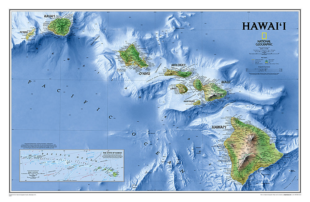 National Geographic Hawaii Wall Map Laminated 34.75