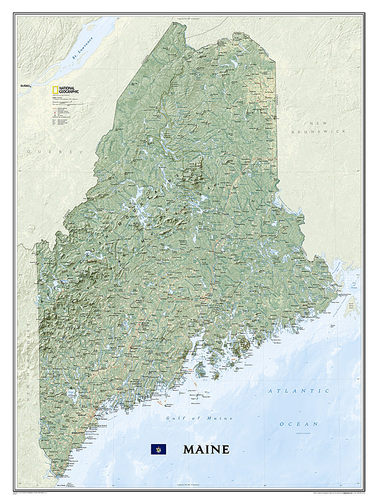 National Geographic Maine ME Wall Map Plastic Tubed 30.25