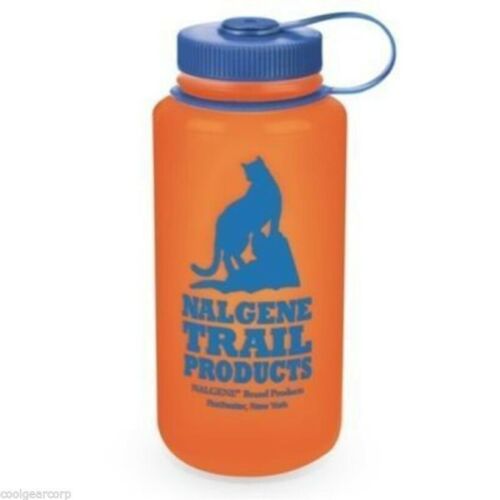 Nalgene Wide Mouth 32oz BPA Free HDPE Loop Top Water Bottle Orange w/Blue Lid