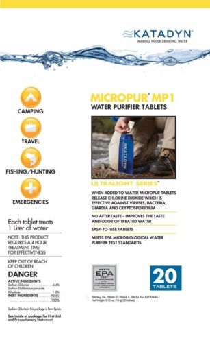 Katadyn Micropur MP1 Ultralight Series Water Purification 20 Tablets 8014996