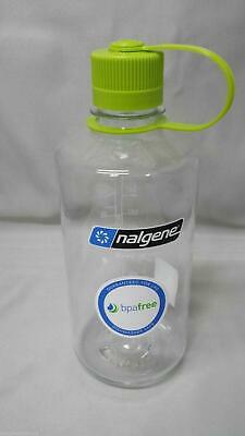 Nalgene Narrow Mouth 32oz BPA Free Tritan Water Bottle Clear w/Lime Green Lid