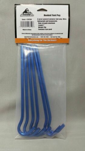 Liberty Mountain Ultralight Hard Anodized Aluminum Hook Stakes Blue 6-Pack