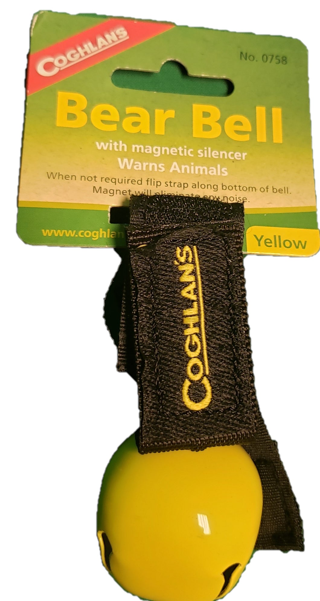 Coghlan's Bear Bell Yellow w/Magnetic Silencer & Hook & Loop Strap Coghlans