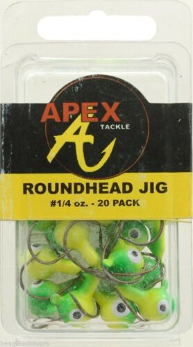 Apex Roundhead Jig 1/4 oz Chartreuse/Green 20-Pack Fishing Lure AP14-20-2